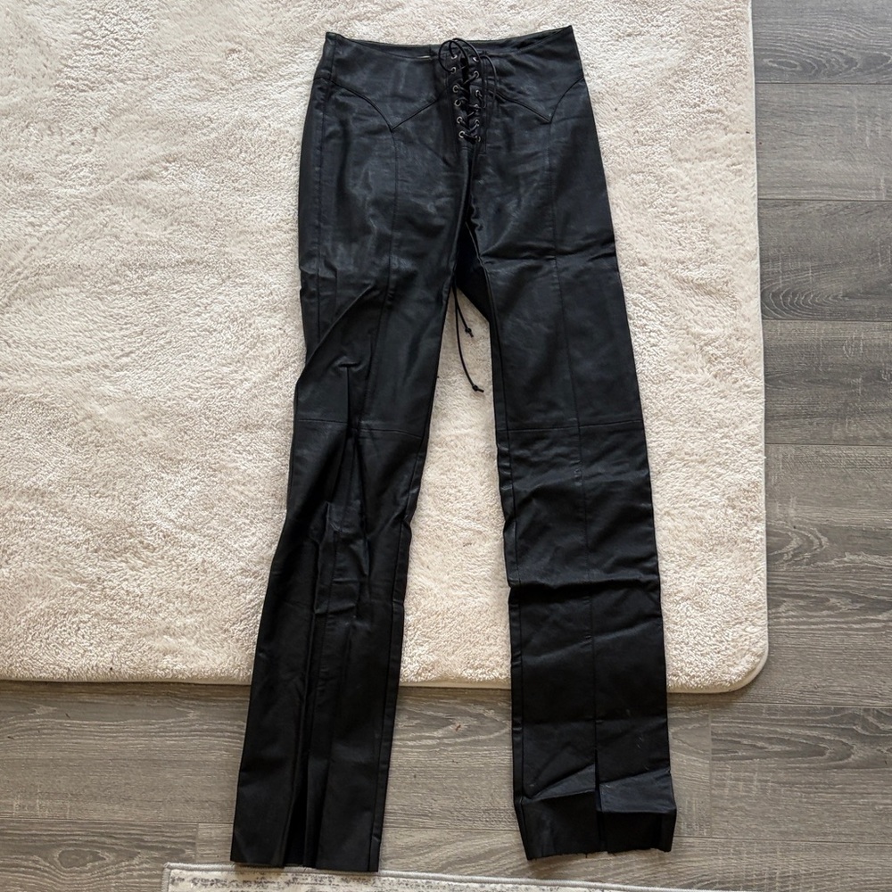 Miaou Black Lace-Up Leather Pants - Element Pant in Black